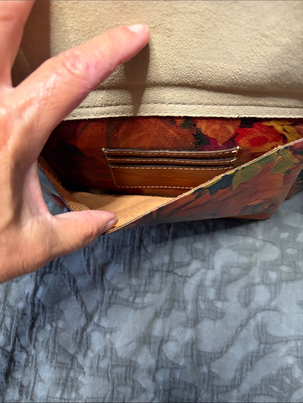 Patricia Nash Orange Floral Leather Crossbody with Tan Strap - Picture 2 of 6